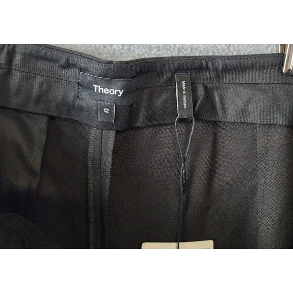 Theory Wool Blend Wide Leg Clean Terena K Pants Women's 12 Black Zip Fly Closure - Picture 12 of 15